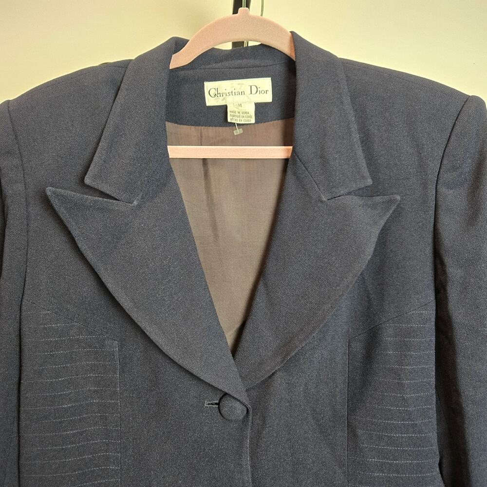 Vintage‎ Christian Dior 1980s Suit Set Blazer Jacket Skirt Navy Blue Plus 14 - Picture 3 of 12